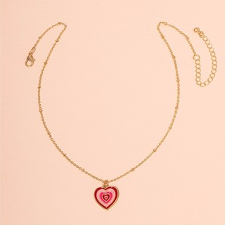 Red Pink Heart Charm Necklace สร้อยจี้หัวใจชมพู