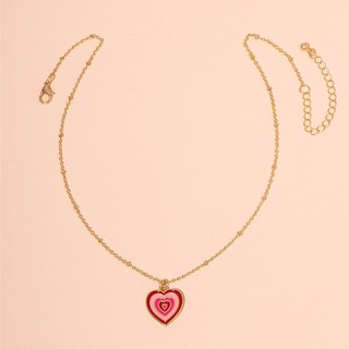 Red Pink Heart Charm Necklace สร้อยจี้หัวใจชมพู