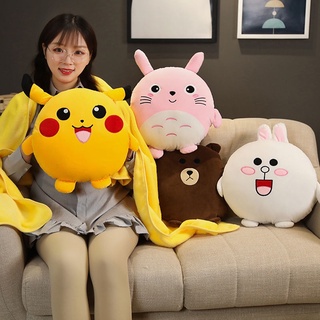 ❉◐JFMM Pikachu Hand-Tucking Pillow Blanket Office Nap Pillow Hand Warmer Two-Purpose Sofa Pillow Car Three-in-One