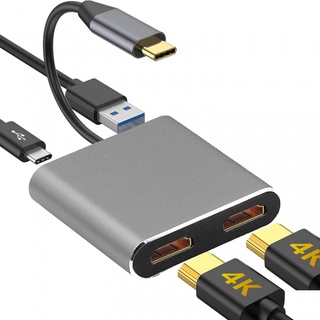 4 in 1 ฮับแปลง USB c Type c 3.1 เป็น HDMI คู่ USB3.0 PD 60W 4k HD สําหรับ Macbook แล็ปท็อป โทรศัพท์