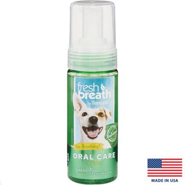 Tropiclean Fresh Breath Mint Foam ผลิตภัณฑ์เนื้อโฟมเพื่อการดูแลสุขภาพช่องปาก สุนัขและแมว (4.5 Oz.)