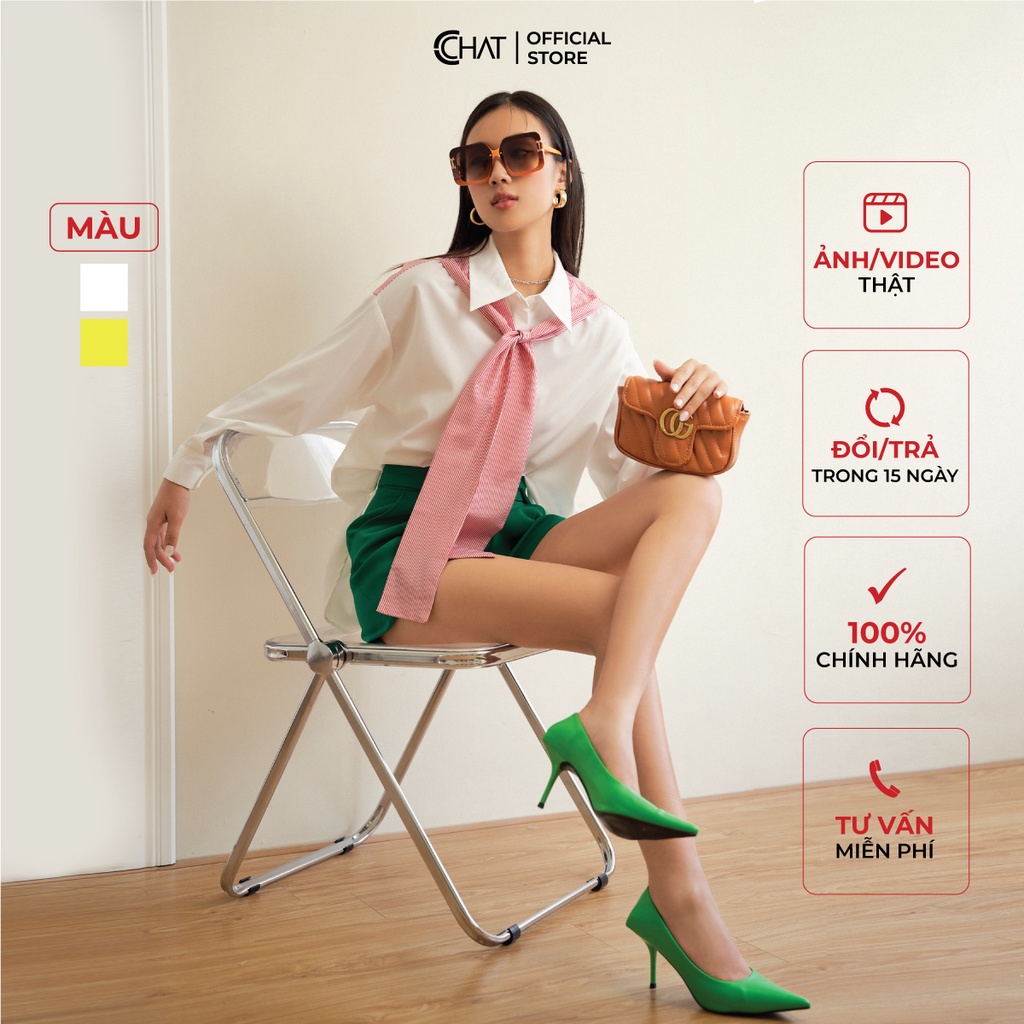 เสื้อเชิ้ตผู้หญิง CCHAT เสื้อคลุมไหล่คอปกเยอรมันสไตล์อ่อนเยาว์หรูหรา 12FDT8051ST