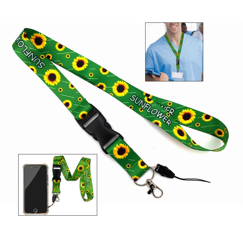 สายคล้องคอพร้อมดอกทานตะวัน & ห้าดาวรูปแบบการพิมพ์สําหรับโทรศัพท์มือถือสายรัดนักเรียนการ์ดสลิงพวงกุญแจเชือกป้องกันการสูญหายเชือก