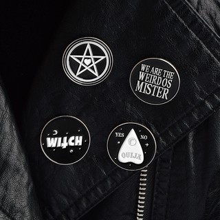 Black Round Witch Ouija Weirdos Pentagram Enamel Lapel Pins