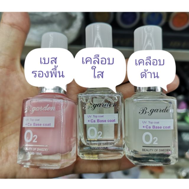 ยาทาเล็บเคลือบเงา​ เคลือบด้าน​ รองพื้น Topcoat แบนด์​ B.​garden แบบไม่ต้องอบ​ เล็บสุขภาพดี เงาวิบวับมาก