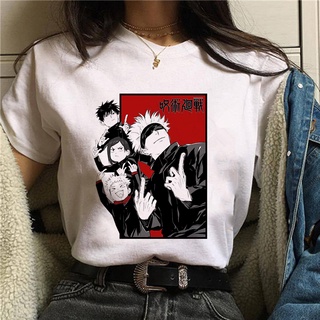 เสื้อยืดลําลอง แขนสั้น พิมพ์ลาย Jujutsu Kaisen Gojo Satoru Yuji Itadori สีขาว แฟชั่นฤดูร้อน สําหรับสตรี คู่รัก