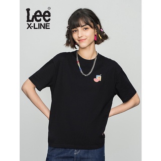 2022Lee XLINE ฤดูใบไม้ผลิ/ฤดูร้อนใหม่สบาย Boyfriend Edition Multicolor หญิงพิมพ์เสื้อยืดแขนสั้น LWT0001724LE สีดำ