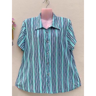 เสื้อเชิ้ตเเขนสั้น ผ้าเกาหลี เนื้อผ้าดี ใส่สบาย ผ้ายืด ไม่ต้องรีด ลายริ้ว เสื้อผู้ใหญ่