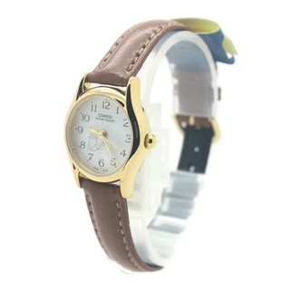 Casio นาฬิกา ผู้หญิงและเด็ก สายหนังน้ำตาล ทรงกลม หน้าปัดขาว ระบบเข็ม - CSL0007