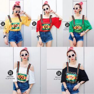 New!!!เสื้อเปิดไหล่เเต่งสายกุชชี่