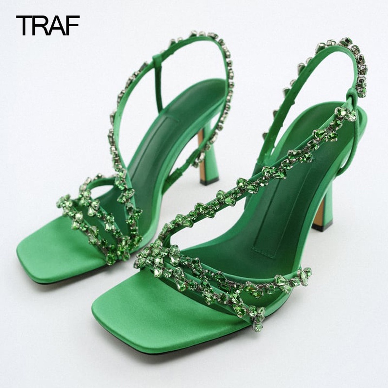 รองเท้าแตะฤดูร้อน Traf Rhinestone Heeled Sandals Women High-heeled ...
