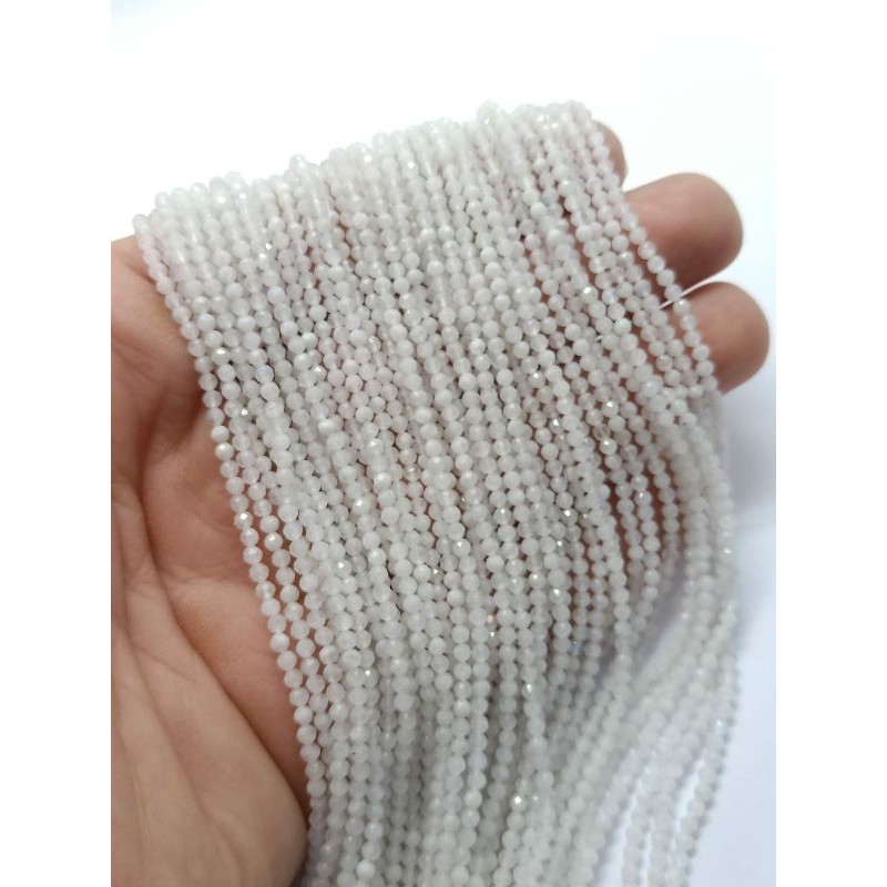 มูนสโตน เจียกลม Moonstone หินแท้ธรรมชาติ ขนาด 2.5 มม. 1 เส้น Natural Rondelle Tiny Faceted Beads
