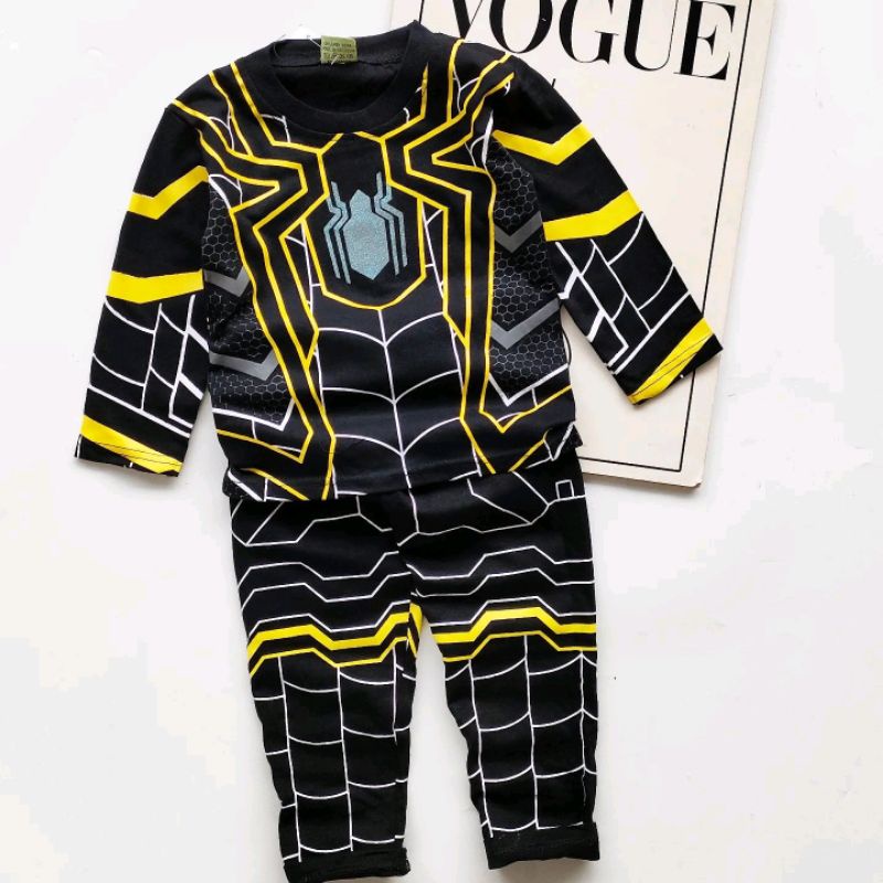 Hitam BOYS VENOM COSTUME CLOTHES BOYS BLACK SPIDERMAN SET WITH MASK SIZE 1-10 ปี