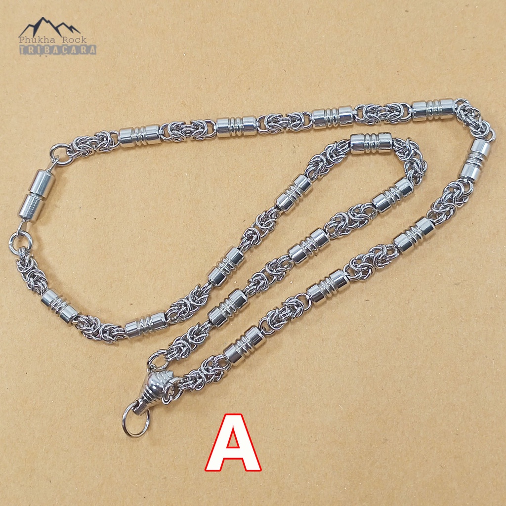 J81 ลายห่วงถัก แต่ง ข้อเลส หัวขุน 5.5 มม ยาว 22 นิ้ว สร้อยคอ ห้อยพระ สร้อยสแตนเลสแท้ สร้อยพระ stainless necklace