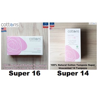 Cottons® 100% Natural Cotton Tampons Super Unscented 14 Tampons ผ้าอนามัยแบบสอด ฝ้ายธรรมชาติ 100%