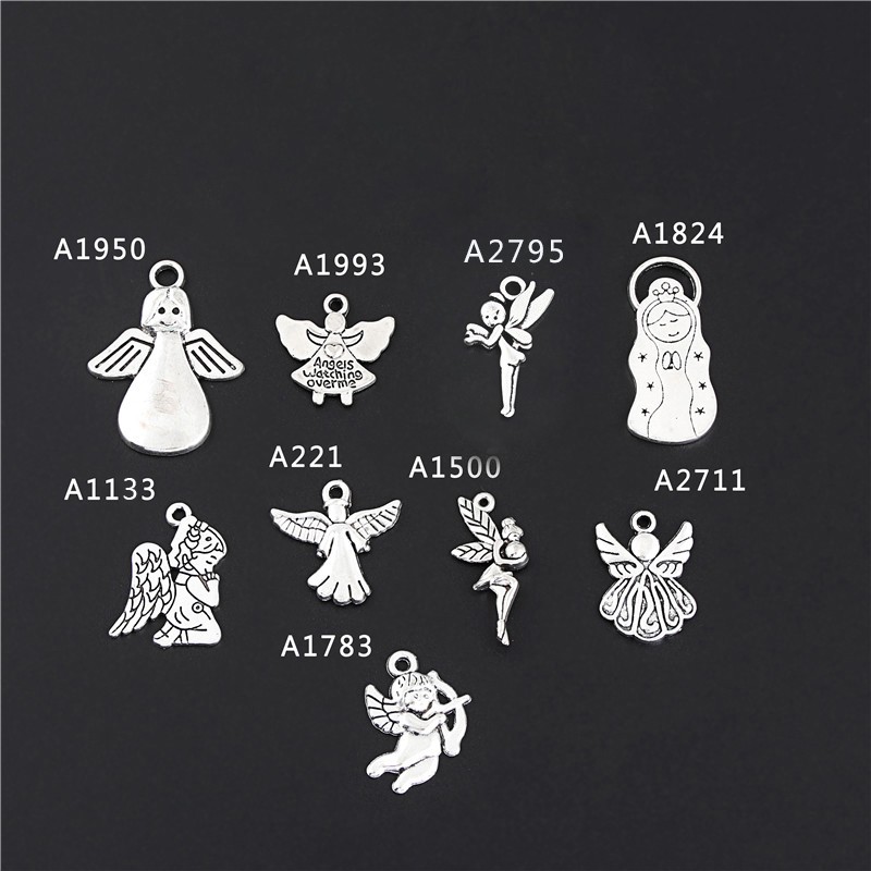 จี้รูปนางฟ้า ดอกไม้ สีเงิน สไตล์โบราณ สําหรับทําเครื่องประดับ แฮนด์เมด DIY 10 ชิ้น