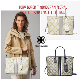 กระเป๋าสะพาย ขนาดเล็ก ของแท้ ORY BURCH T MONOGRAM FLORAL VINE TOP-ZIP small TOTE BAG