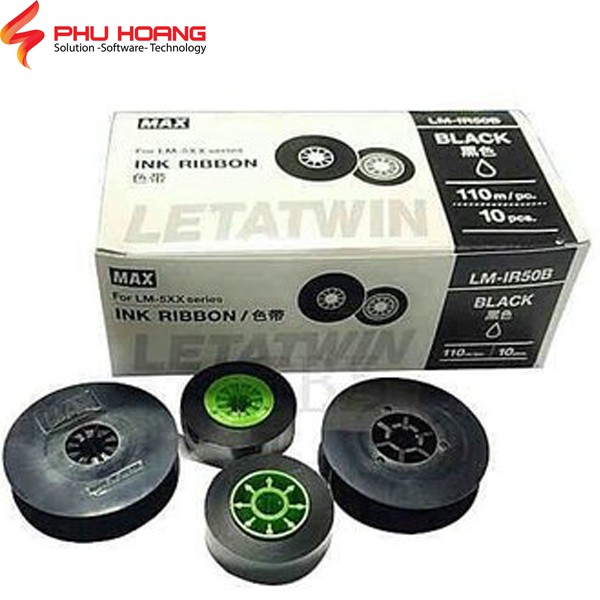 หมึกตลับหมึก Max LM-IR50B Made in Japan กว้าง 12mm ยาว 110 เมตร สีดํา หลอดยืดไสลด์ LM-550A, LM-550E,