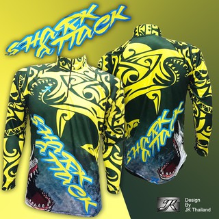 เสื้อตกปลา JK Thailand  เสื้อสำหรับกีฬากิจกรรมกลางแจ้ง ลาย SHARK ATTACK  ป้องกันรังสี UV 80% แห้งเร็ว