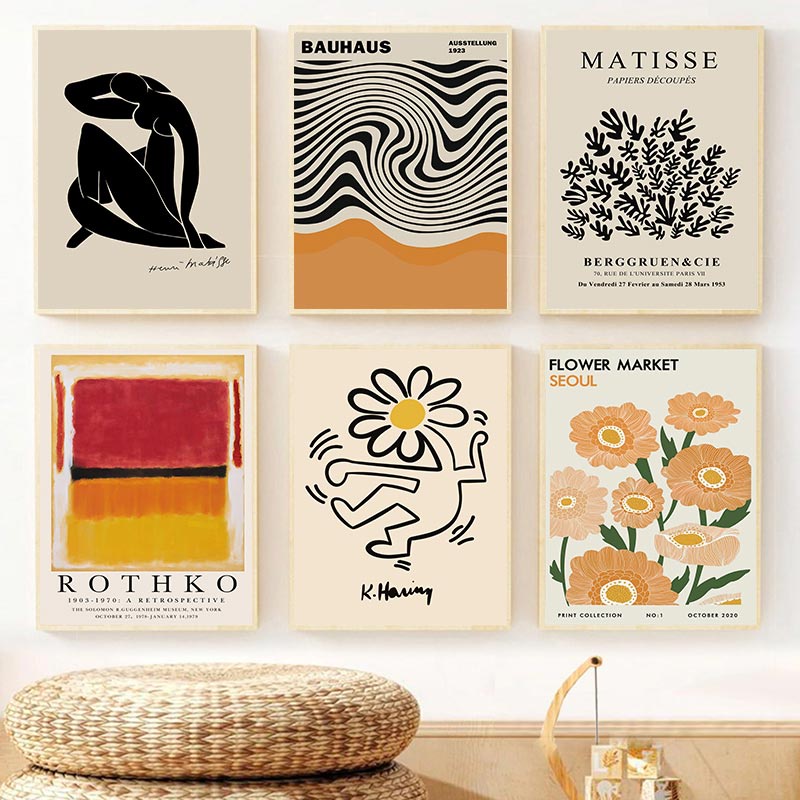 โปสเตอร์ภาพวาดผ้าใบ รูปดอกไม้ Abstract Yayoi Kusama Matisse สําหรับตกแต่งผนัง