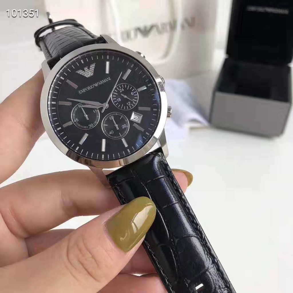 Emporio Armani Armani นาฬิกานำเข้าของแท้แฟชั่นสบาย ๆ สามตาควอตซ์นาฬิกาผู้ชาย AR2447