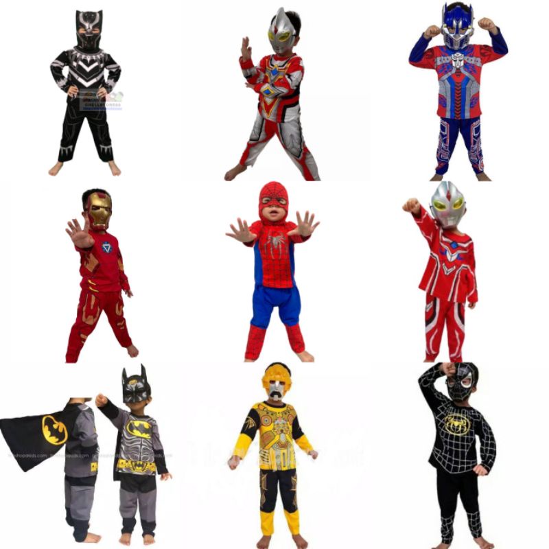 เด็กชายซูเปอร์ฮีโร่เครื่องแต่งกายที่มีหน้ากากพลาสติกเด็กเสื้อผ้าเครื่องแต่งกาย