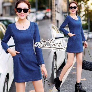 💞💫Korean Slim thin long-sleeved dress denim skirt denim  by Aris Code