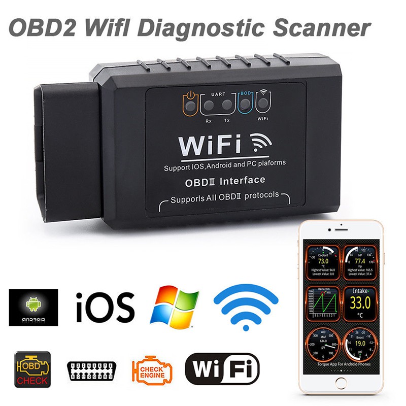 🌈（ส่งจากกทม）รถยนต์ตรวจจับความผิด ELM327 V1.5 OBD2 WIFI OBD เครื่องยนต์แสงเครื่องมือวิเคราะห์สำหรับ i