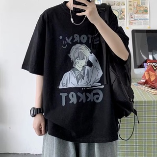 เสื้อยืดแขนสั้น คอกลม พิมพ์ลายการ์ตูน ทรงหลวม ขนาดใหญ่ สไตล์ญี่ปุ่น ฮิปฮอป สําหรับผู้ชาย และผู้หญิง【M-8XL】