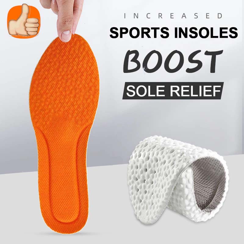 แผ่นเสริมรองเท้า ลดการปวดเมื่อยล้า เม็ดบูสต์ นุ่ม เด้ง ระงับกลิ่น Orthopedic Shock Absorption Boost Insoles Breathable
