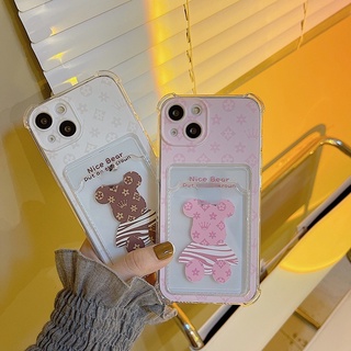 เคสโทรศัพท์มือถือ ลายการ์ตูนหมีเท็ดดี้ พร้อมช่องใส่บัตร สําหรับ Apple Iphone 678plus 14promax 13pro 11 12 xsmax xr