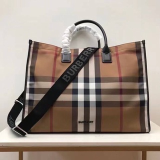 BURBERRY VINTAGE CHECK SHOPPING TOTE BAG กระเป๋าถือ ทรงช้อปปิ้งโท้ท แบรนด์เบอเบอรี่ ลายสก็อต สีน้ำตาลคลาสสิค