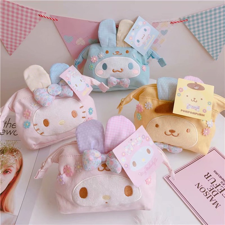 กระเป๋าเครื่องสําอาง ผ้าแคนวาส ลายการ์ตูน Melody Pudding Dog Cinnamon Dog สไตล์ญี่ปุ่น