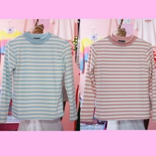 เสื้อยืดแขนยาวลายทาง มี2สี ชมพู/ฟ้า ตัวละ 170฿
