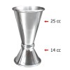 จิกเกอร์ สแตนเลส 14/25 ซีซี หน่วยที่ตวงเหล้า ให้จำง่าย ครับ คือ 1 jigger=1.50 Oz.=44.38(45) ml.