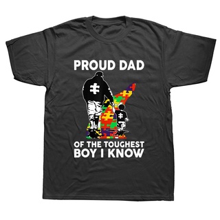 [COD]เสื้อยืดแขนสั้น ผ้าฝ้าย พิมพ์ลาย Proud Dad Of The Toughest I Know Autism Awareness เหมาะกับของขวัญวันเกิด สําหรับผู