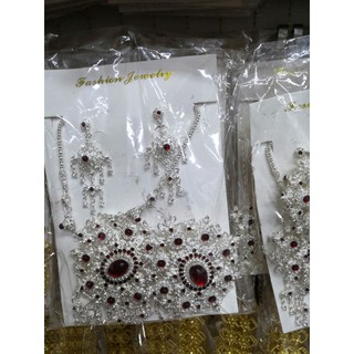 เซตเครื่องประดับเจ้าสาวสวยๆสีเงินพลอยแดง