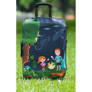 ผ้าคลุมกระเป๋าเดินทาง ผ้ายืด ลาย Kids and camping (Size L)