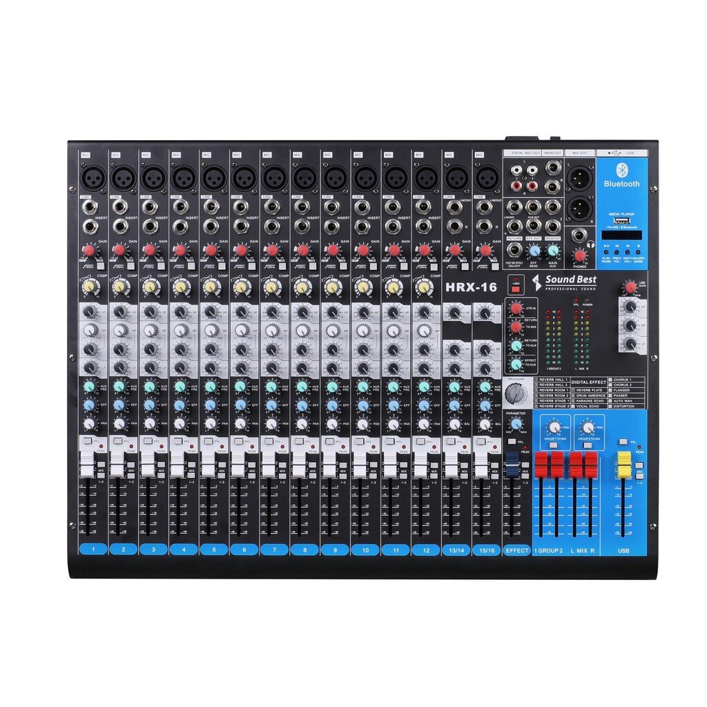 SoundBest HRX16(ฟรีสายสัญญาณ 2เส้น)Mixer 16CH. มิกเซอร์ 10ช่อง HRX-16 USB-Bluetooth MP3 เครื่องขยายเสียง sound best