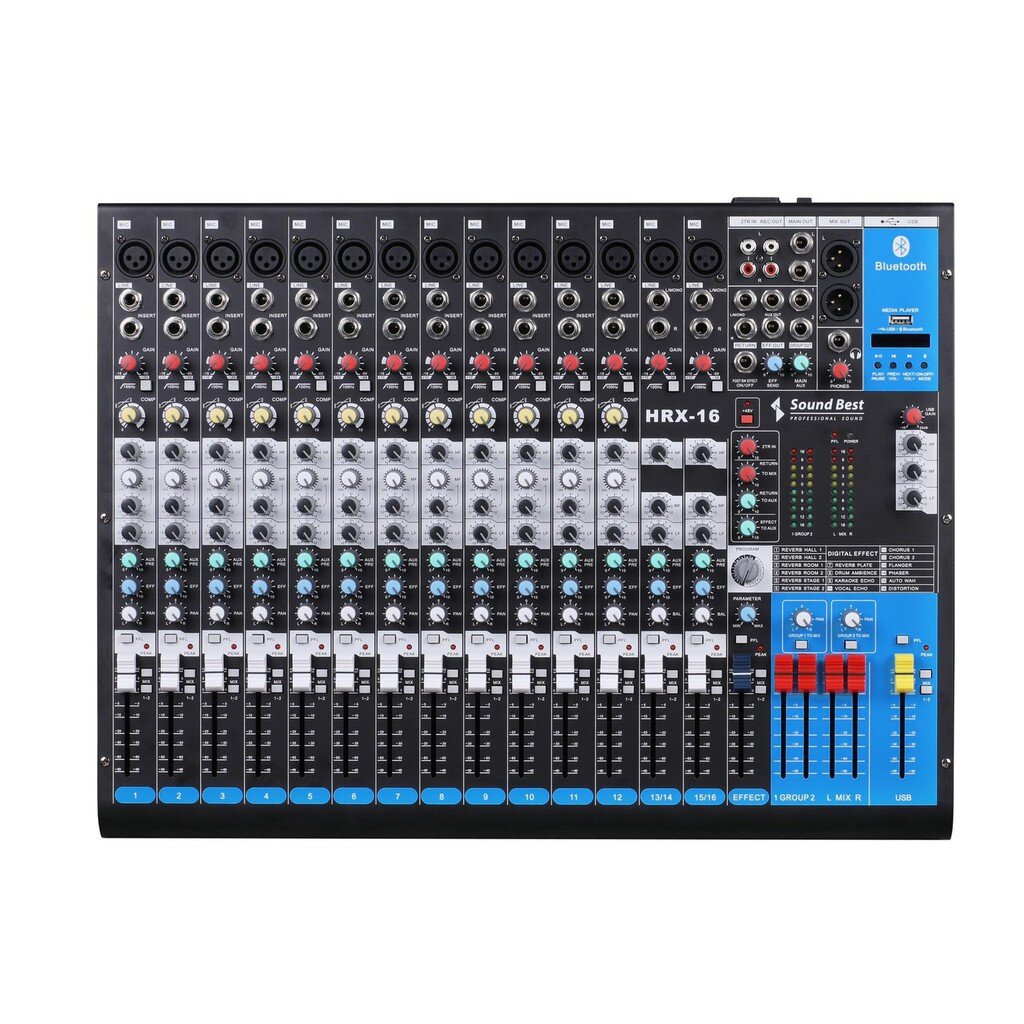 SoundBest HRX16(ฟรีสายสัญญาณ 2เส้น)Mixer 16CH. มิกเซอร์ 10ช่อง HRX-16 USB-Bluetooth MP3 เครื่องขยายเ