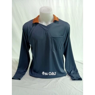 เสื้อคนงาน แขนยาวคอวีมีปกและกระเป๋า เนื้อผ้าไมโครเนื้อเรียบ สวมใส่สบายใส่ทำสวนทำไร่ได้