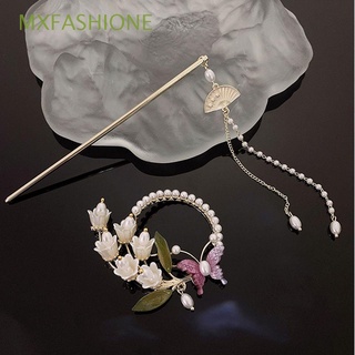 Mxfashione กิ๊บติดผม จี้ไข่มุก รูปกล้วยไม้ สไตล์จีน สําหรับผู้หญิง