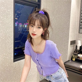 ครอปแต่งชายลูกไม้ สีพื้น