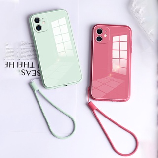 เคสโทรศัพท์มือถือกระจกนิรภัย สีเขียว สําหรับ iPhone 14 13 12 11 Pro max 12 13 Mini