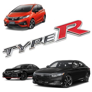 โลโก้ Logo "TYPE R" โครเมียม+แดง สำหรับ ฮอนด้า Honda ซีวิค Civic Fit Jazz Accord ปี 2000 2004 2008 2010 2012 2016 2019