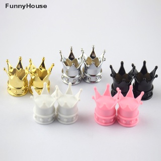 [FunnyHouse] ใหม่ ฝาครอบวาล์วลมยางรถยนต์ รูปมงกุฎ กันฝุ่น 4 ชิ้น ต่อชุด