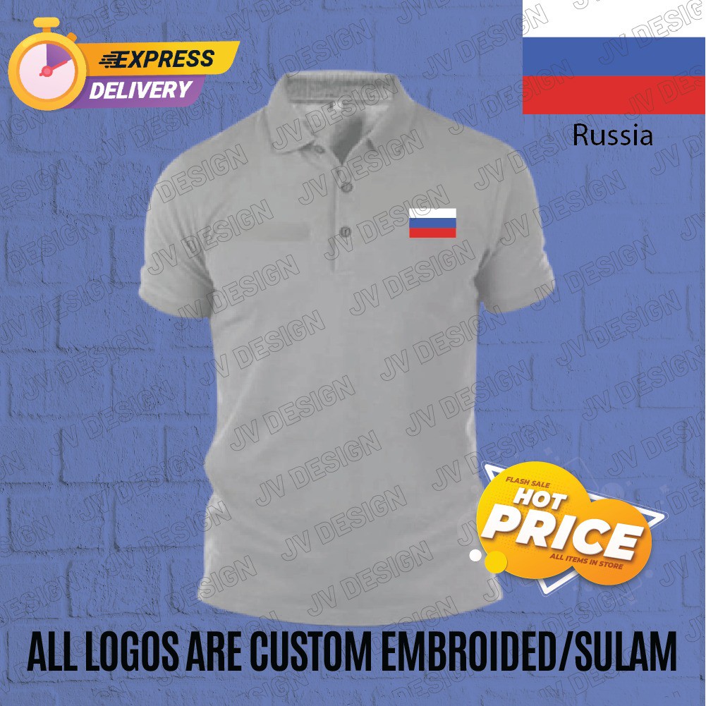 HEBAT🔥EMBROIDERY/ SULAM RUSSIA FLAG LOGO เสื้อโปโลผ้าฝ้าย 100%