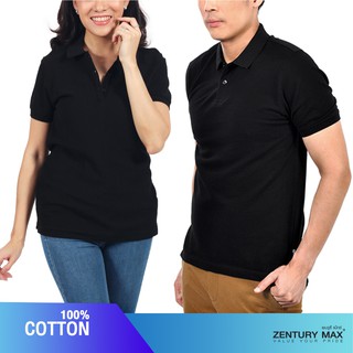 ZENTURY MAX เสื้อโปโล แขนสั้น เสื้อคู่ ชาย,หญิง สีพื้น 💥ผ้า Cotton 100%💥 LKP-3015 / MKP-3014-BLK สีดำ