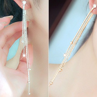 ของผู้หญิง Rhinestone สัมฤทธิ์ยาว Tassels Drop Dangle ค็อกเทลต่างหูต่างหู Linear ต่างหู