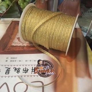 4MM ริบบิ้น เนื้อทราย สีทอง ขนาดเล็ก กว้าง 4 มิล 1 ม้วน Ribbon for diy สินค้าพร้อมส่งจากไทย